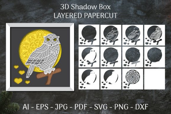 3D SVG Owl for Shadow Boxes & Wall Art