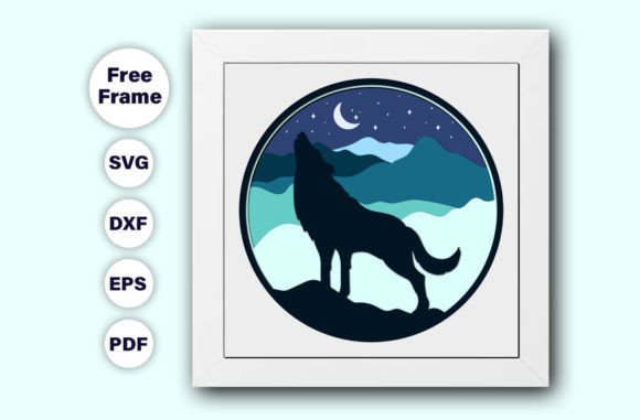 3D Wolf Svg, Wolf Shadow Box Svg