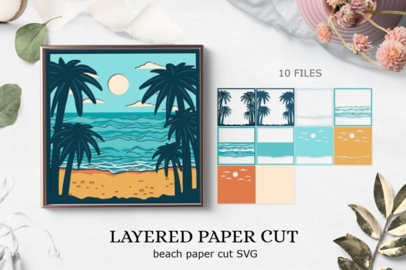 Beach Layered Paper Cut SVG Design