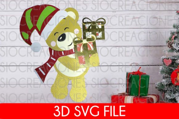 Christmas Bear with Gift 3D SVG