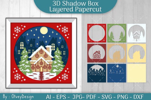 Christmas House 3D SVG Shadow Box