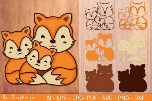 Family Fox Layered Papercut SVG