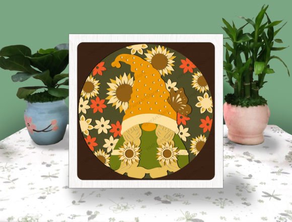 Gnome Sunflower 3D Box Paper Svg