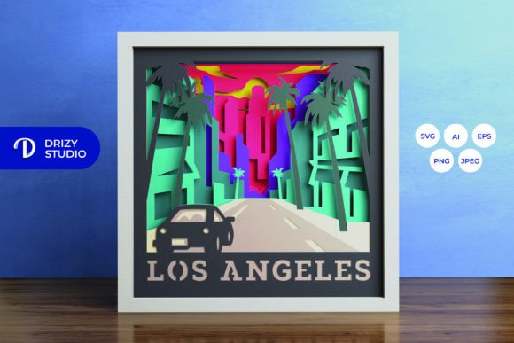 Los Angeles Sunset 3D Shadow Box