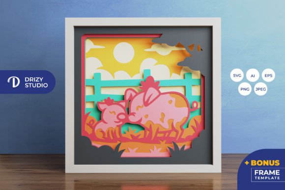 Mama Pig and Piglet 3D SVG for Shadow Boxes & Branding