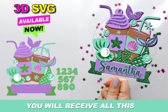 Mermaid Coffee Cake Topper SVG