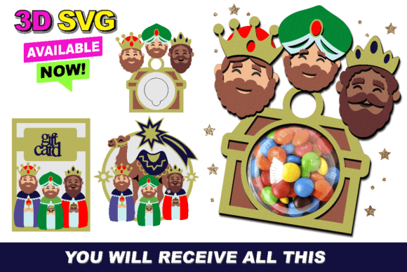Reyes Magos Candy Holder Gift Card 3D SVG