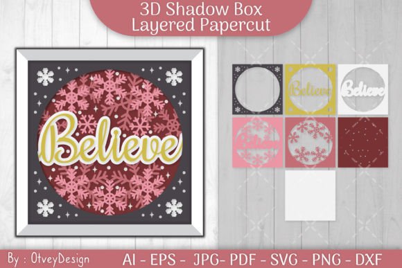 Shadow Box Merry Christmas Layered Paper 3D SVG