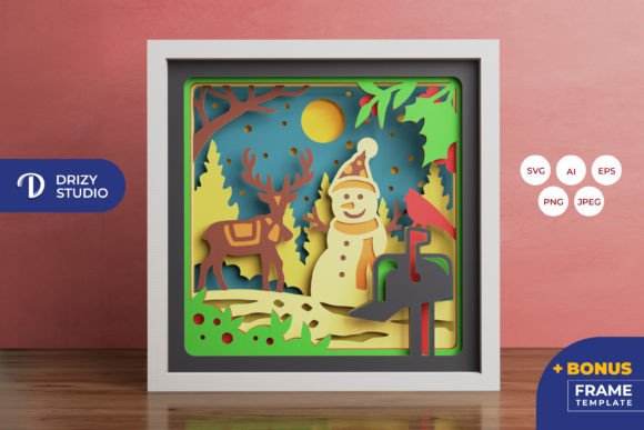 Snowman and Deer 3D SVG for Christmas Content