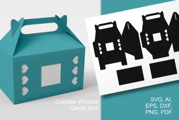 Square N Hearts Gable Window Favor Box 3D SVG