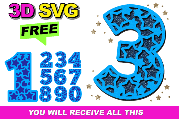 Stars Numbers 3D SVG for Laser Cutting and Signs