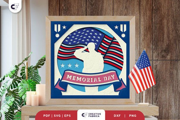 US Memorial Day Shadow Box Paper Cut 3D SVG